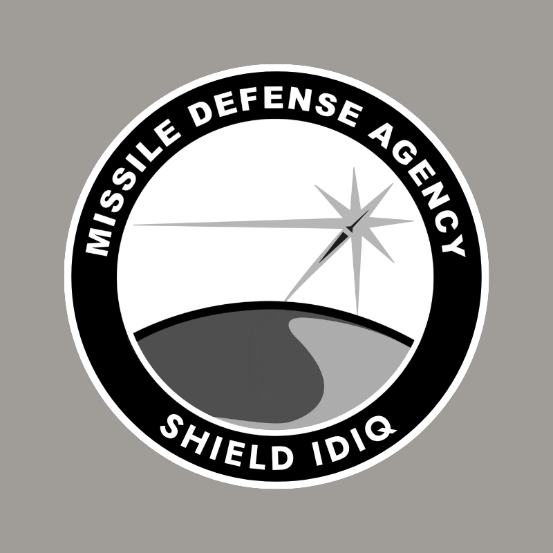 Missile Defense Agency logo: Red circle with text, a stylized starburst, earth, and black sky.