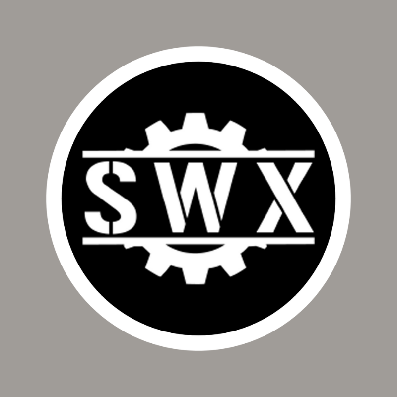 Red and white SWX logo inside a circle with a gear design.