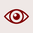 Red eye icon on a cream background.