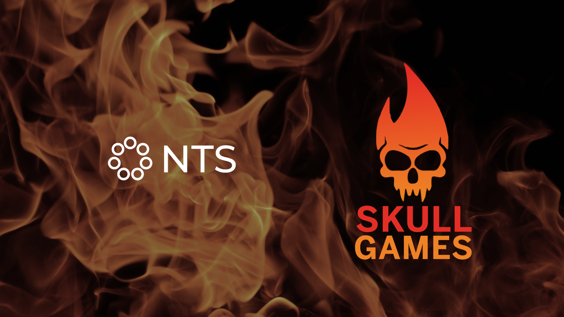 NTS and Skull Games logos on a fiery dark background