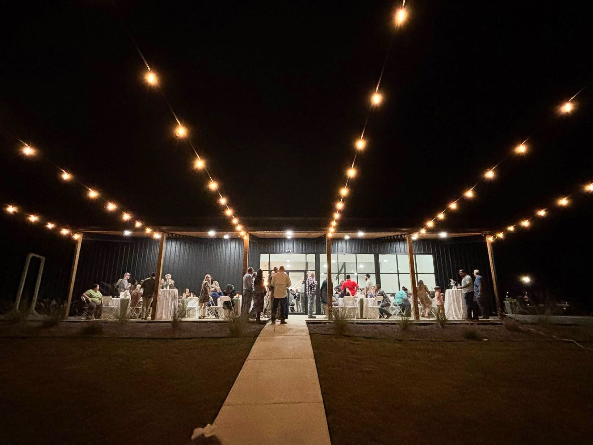 Night wedding reception at the Barn at Baxter Farms

