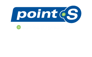 Un logo en forme de point bleu et blanc sur fond blanc