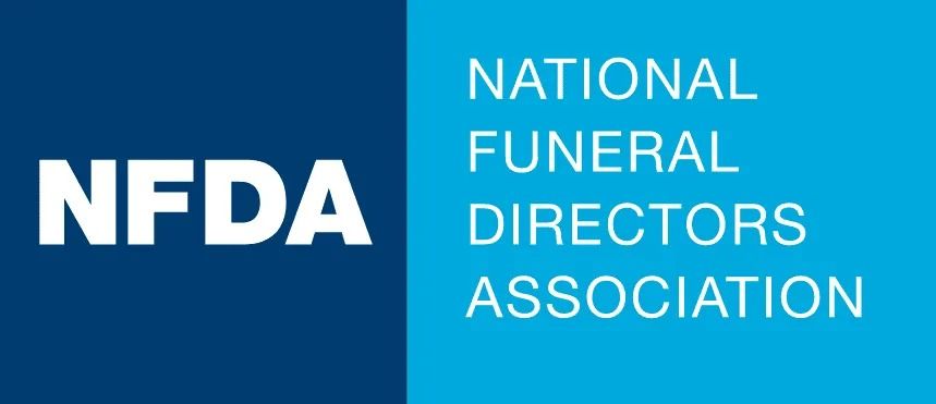 NFDA logo with white text on blue background: National Funeral Directors Association