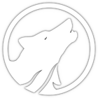 A black and white drawing of a wolf howling in a circle.
