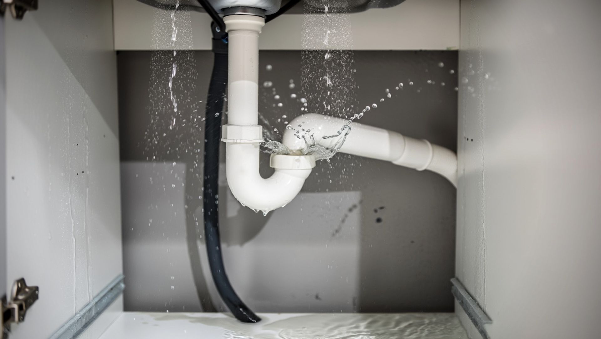 Close-up of a damaged and leaking sink pipe. Close-up of a damaged and leaking sink pipe.