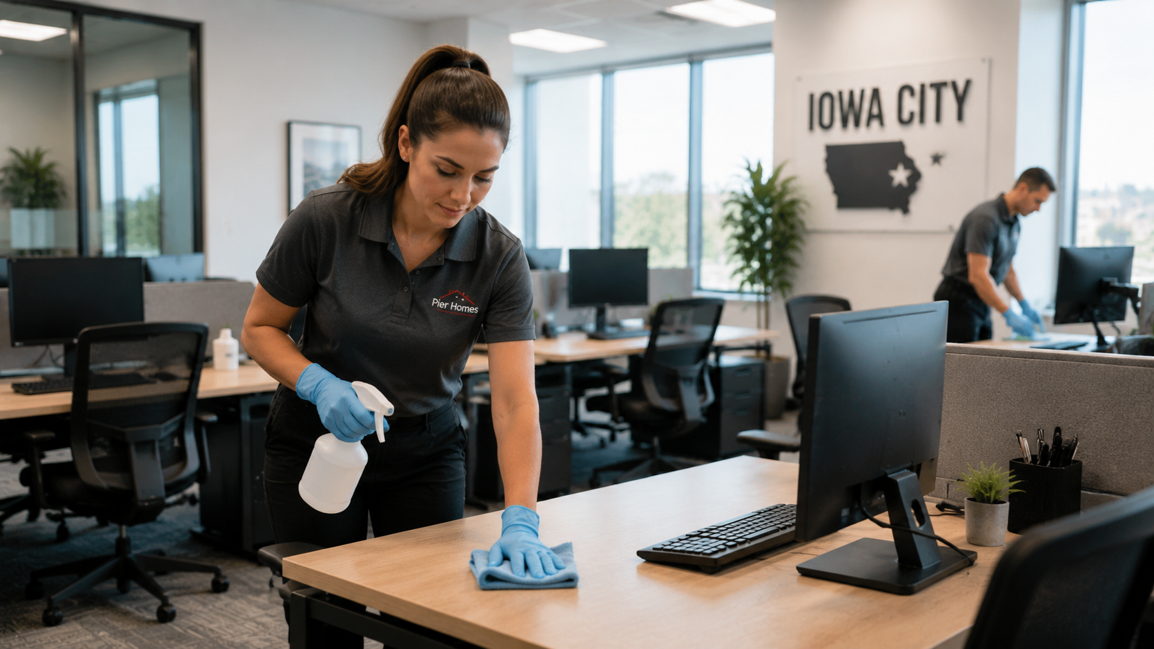 commercial office cleaning sanitizing desks Iowa City IA