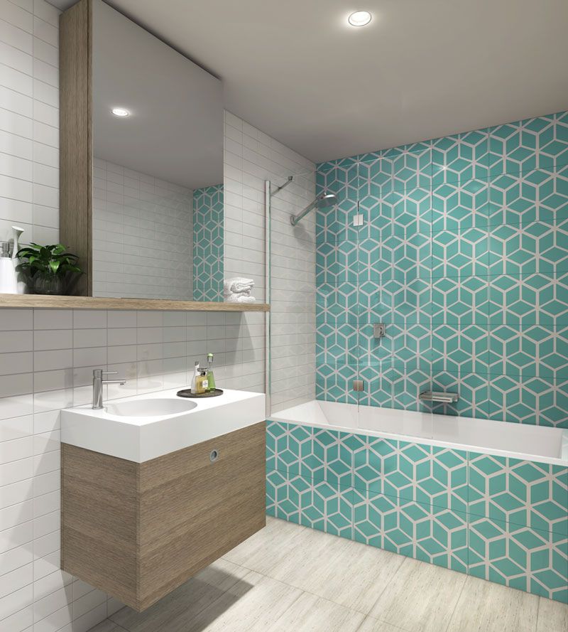 Over bath shower screen in funky bathroom