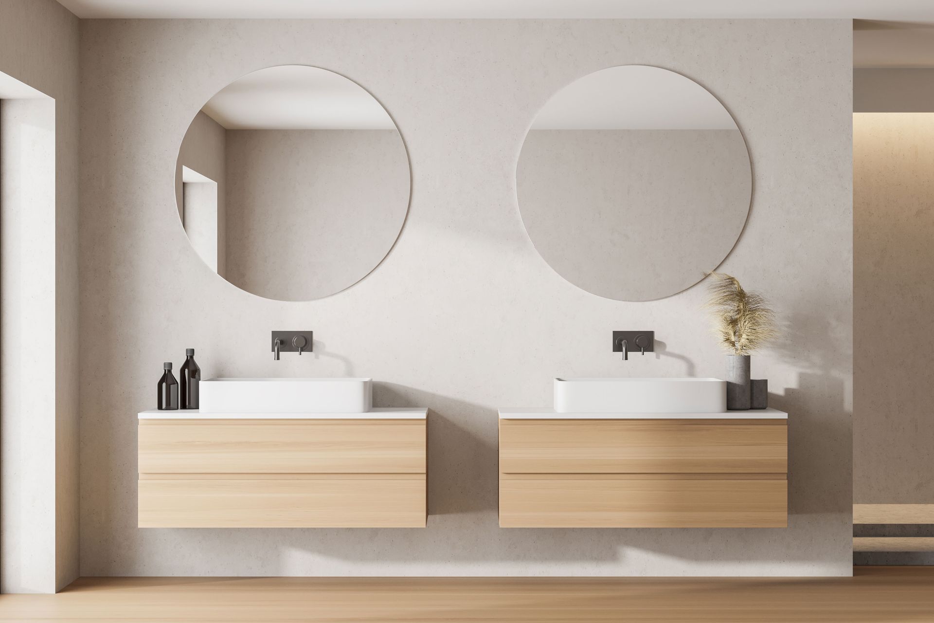 Bathroom mirrors custom round in modern bathroom design.