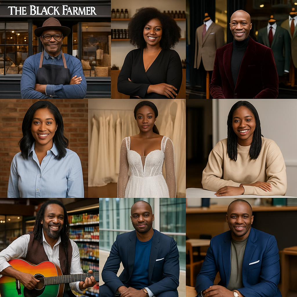 Collage featuring ten inspiring Black entrepreneurs from across the UK, representing industries such