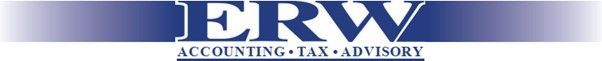 A blue and white logo for erw accounting and advisory
