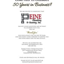 Invitation for Paine Plumbing & Heating's 50th-anniversary celebration