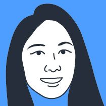 A drawing of a woman 's face with long hair on a blue background.
