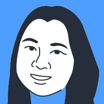 A black and white drawing of a woman 's face on a blue background.