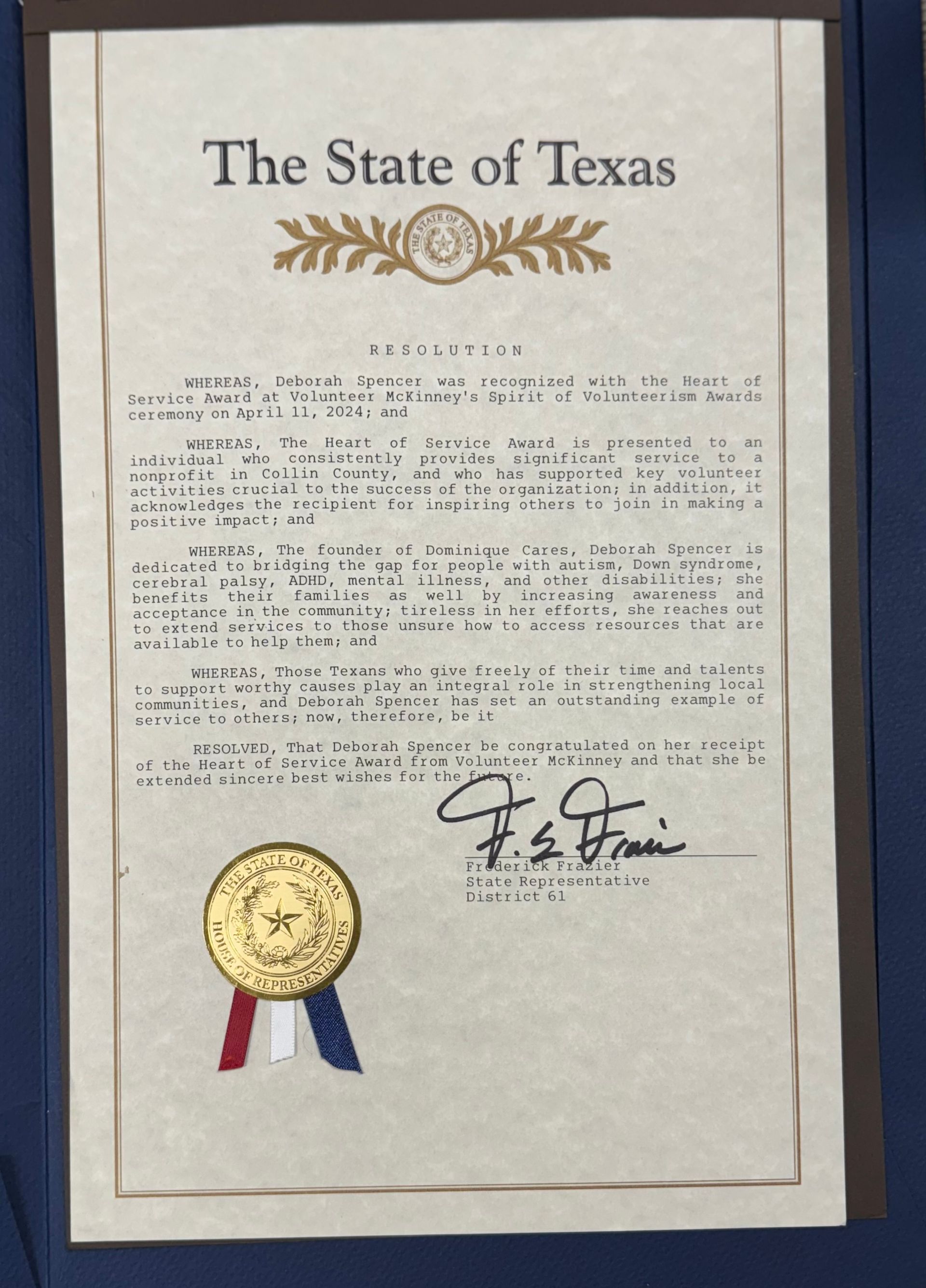 Official document from The State of Texas, with seal and signature on parchment paper.