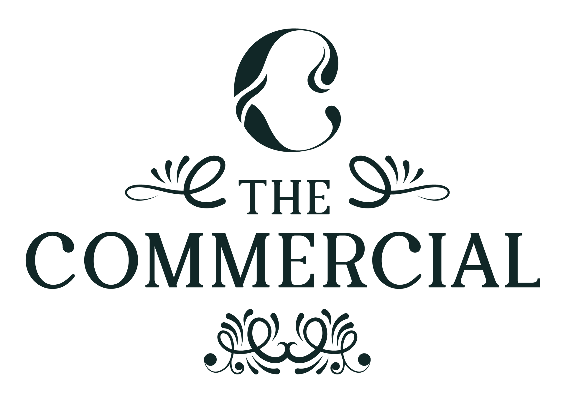 A black and white logo for a company called the commercial.