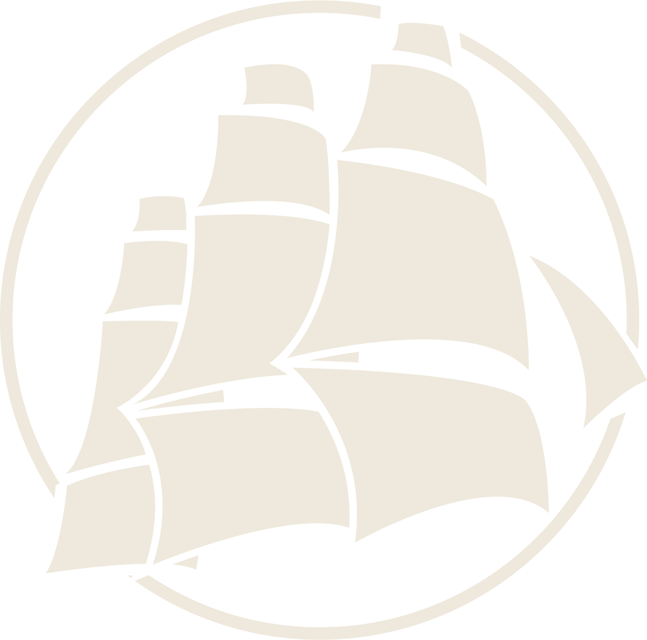 A silhouette of a sailboat in a circle on a white background.