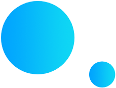 Two blue circles are floating in the air on a white background.