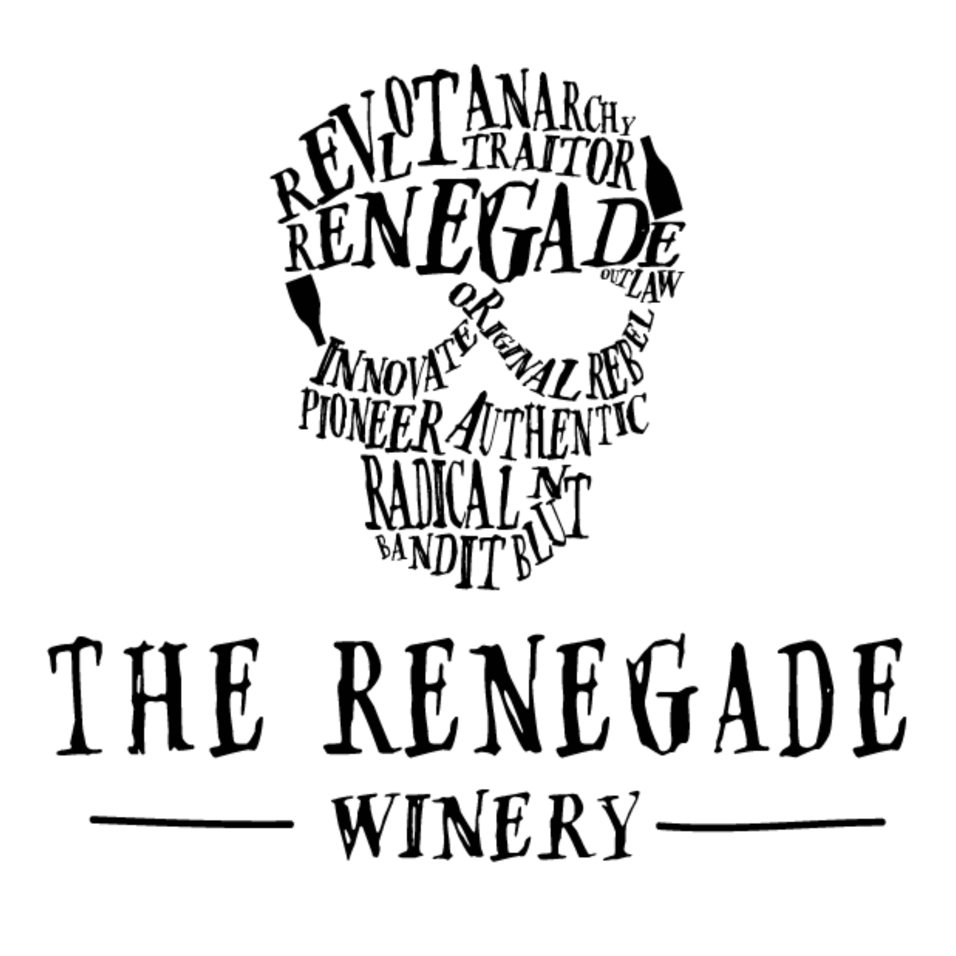 A black and white logo for the renegade winery near adventure sports