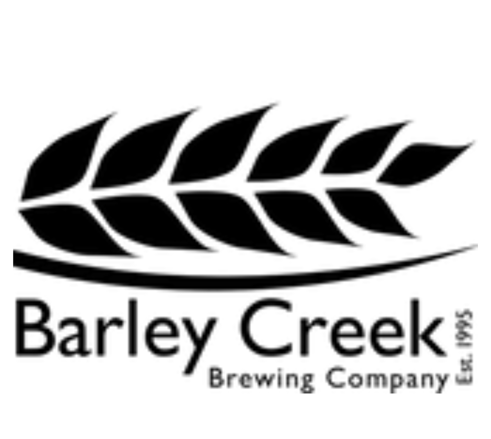 A black and white logo for barley creek brewing company near adventure sports
