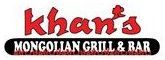The logo for khan 's mongolian grill and bar is red and black near adventure sports