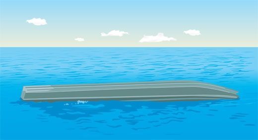 A boat is floating on top of a large body of water. A boat is floating on top of a large body of water.