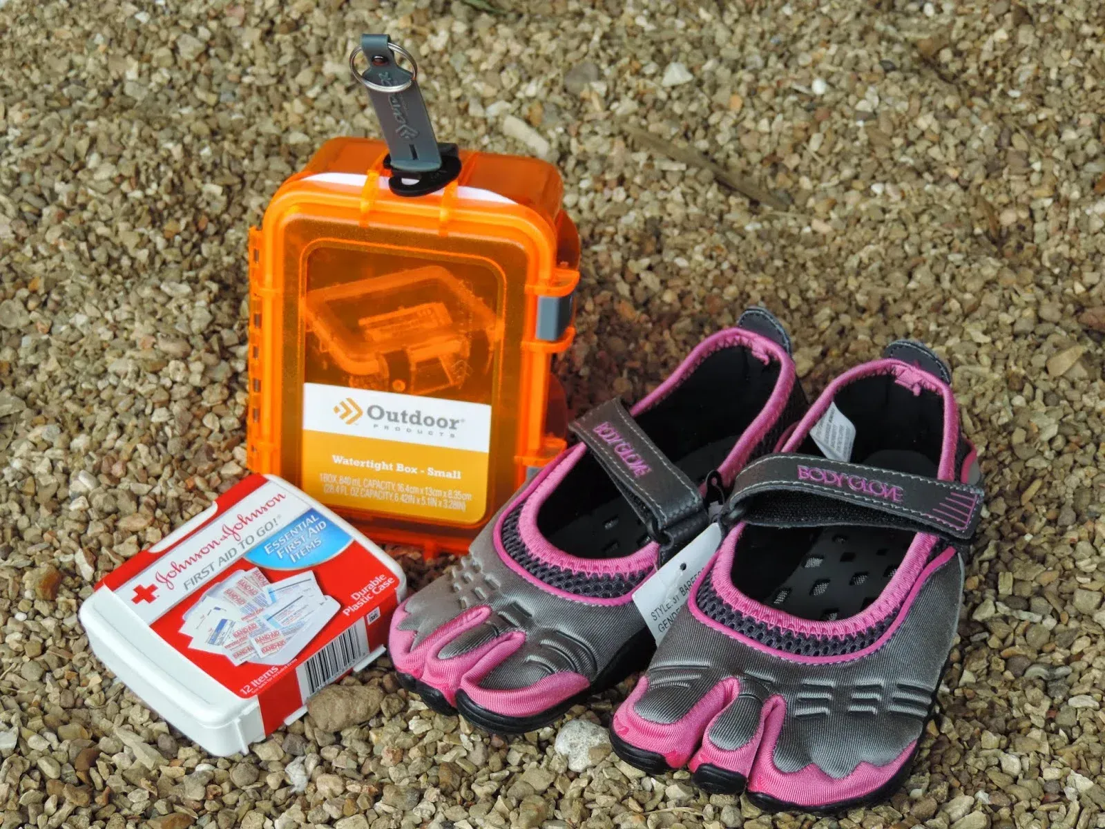 A pair of river shoes next to other essential whitewater rafting supplies. A pair of river shoes next to other essential whitewater rafting supplies.