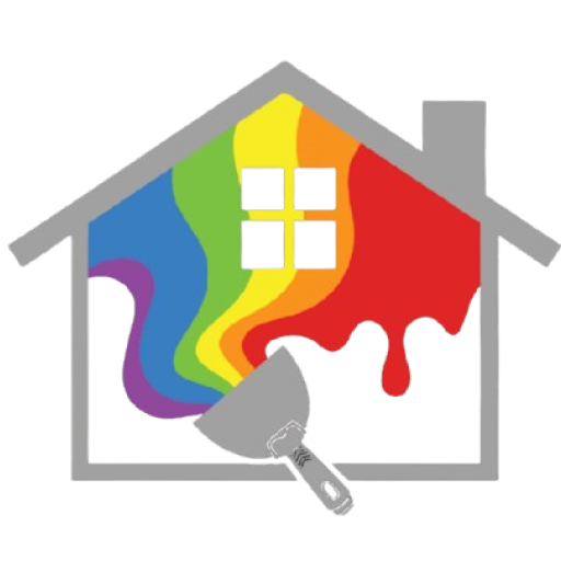 A house with a spatula and a rainbow of paint coming out of it