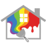 A house with a spatula and a rainbow of paint coming out of it