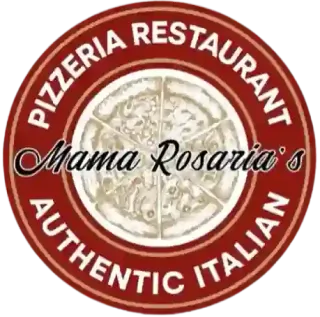 Circular restaurant logo for Mama Rosaria's with a hand-drawn pizza