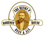Logo for The Henry R. Robeson House Beef & Ale with a sepia portrait in the center
