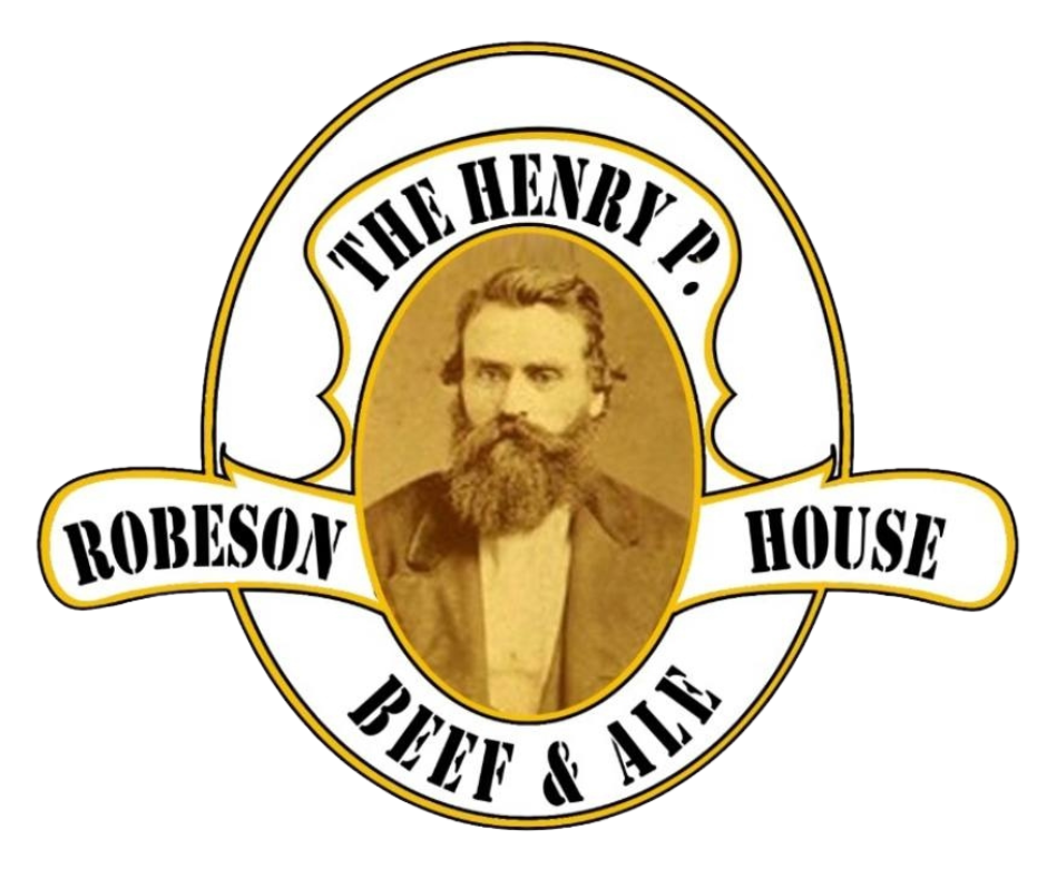 Logo for The Henry R. Robeson House Beef & Ale with a sepia portrait in the center