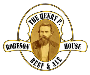 Logo for The Henry R. Robeson House Beef & Ale with a sepia portrait in the center