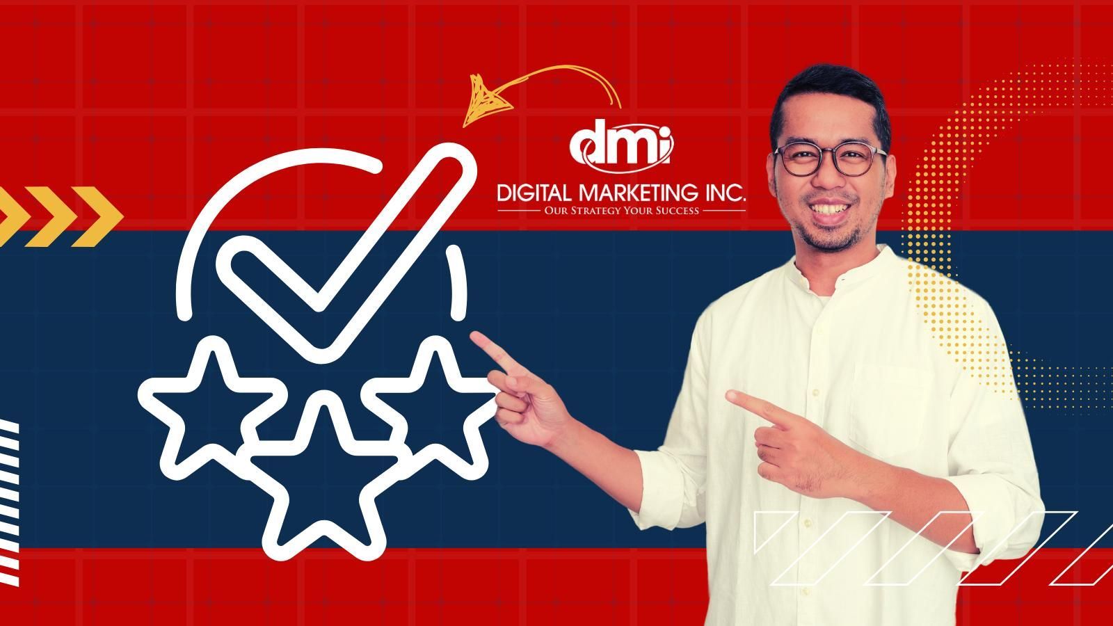 maintain professional image A man is pointing at a drawing of a check mark and stars.