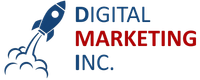 Logo for Digital Marketing Inc. featuring a blue rocket taking off with a smoke trail next to the company name.