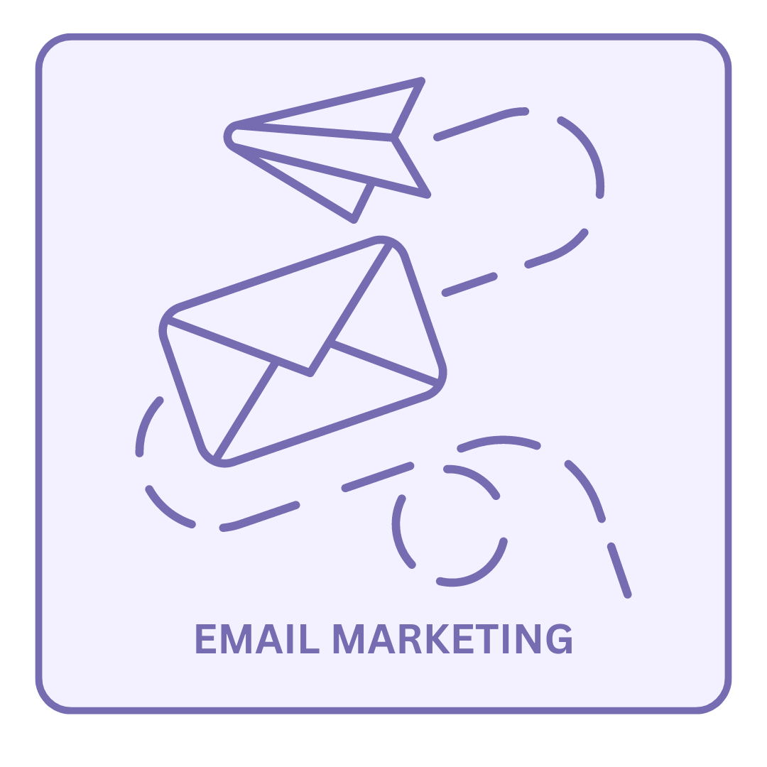 email marketing An icon for email marketing with envelopes flying in the air.