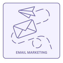 email marketing An icon for email marketing with envelopes flying in the air.