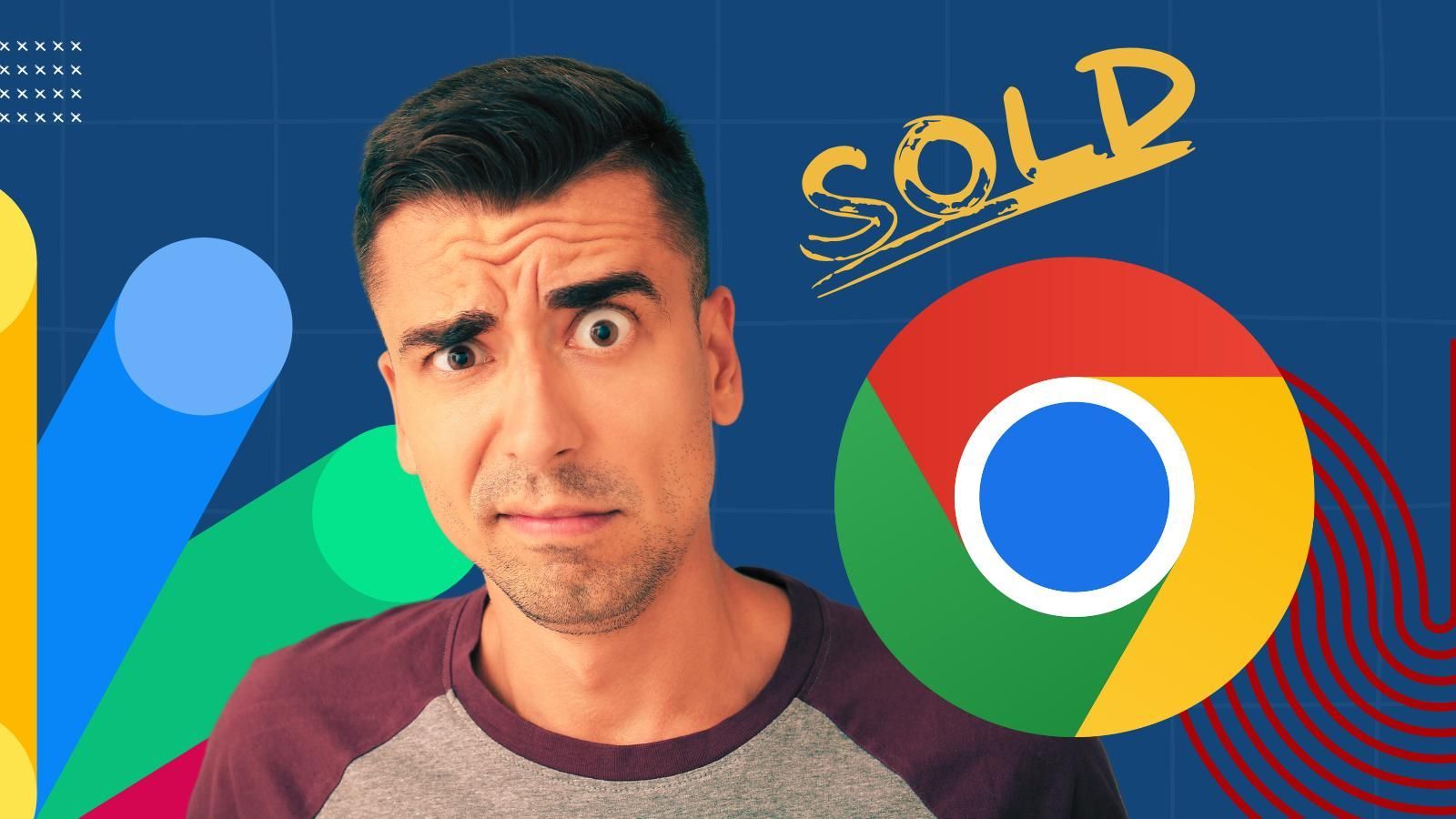 google sell chrome A man is making a funny face in front of a google chrome logo.