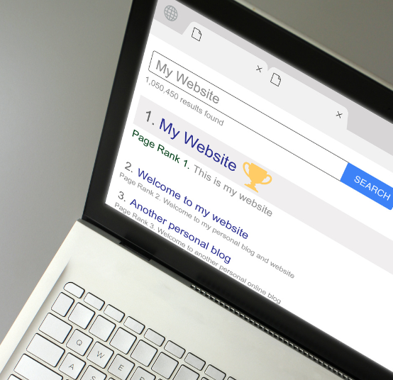 A close-up of a laptop screen showing a search engine results page with