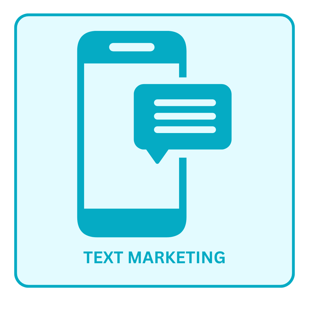 text marketing A blue icon of a cell phone with a speech bubble on it.