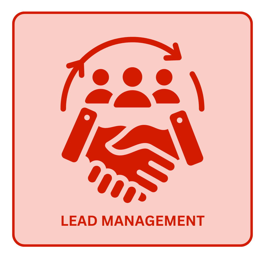 CRM A red icon of a group of people shaking hands.