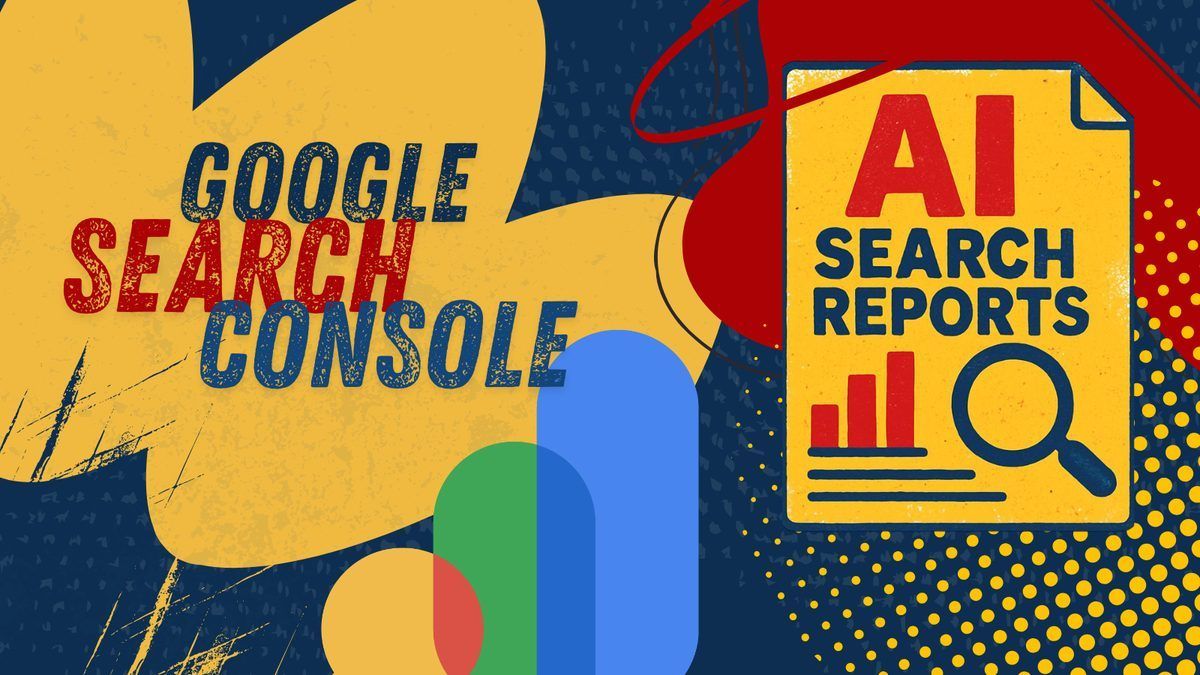 Google Search Console text beside an AI Search Reports document with a bar chart and magnifying glass