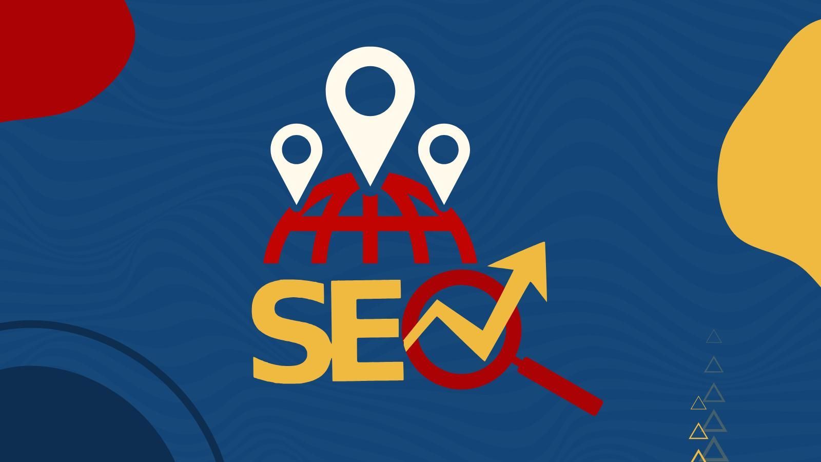 local seo A blue background with a magnifying glass and the word seo on it.