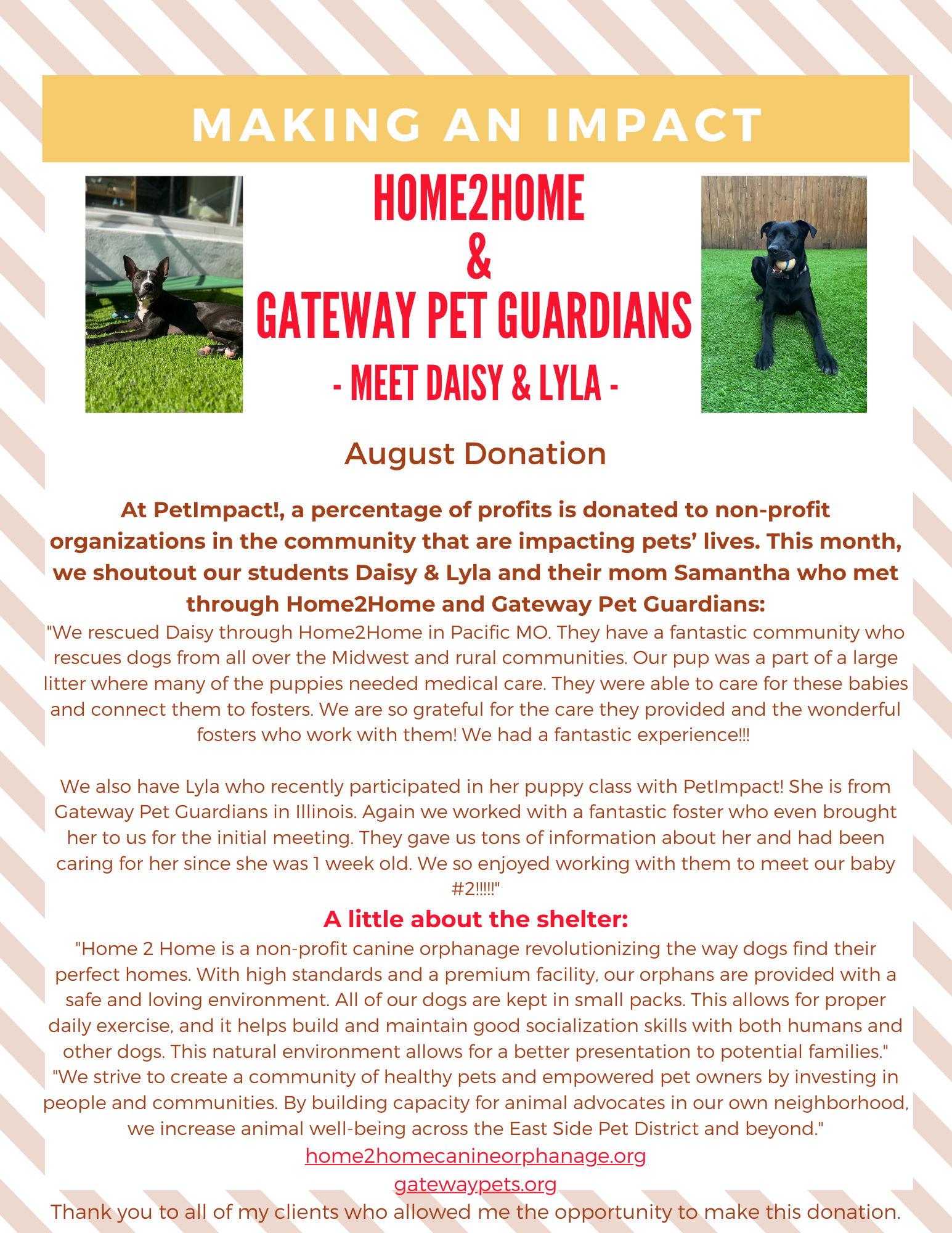 August  2023 Donations — St. Louis, MO — PetImpact! Dog Training