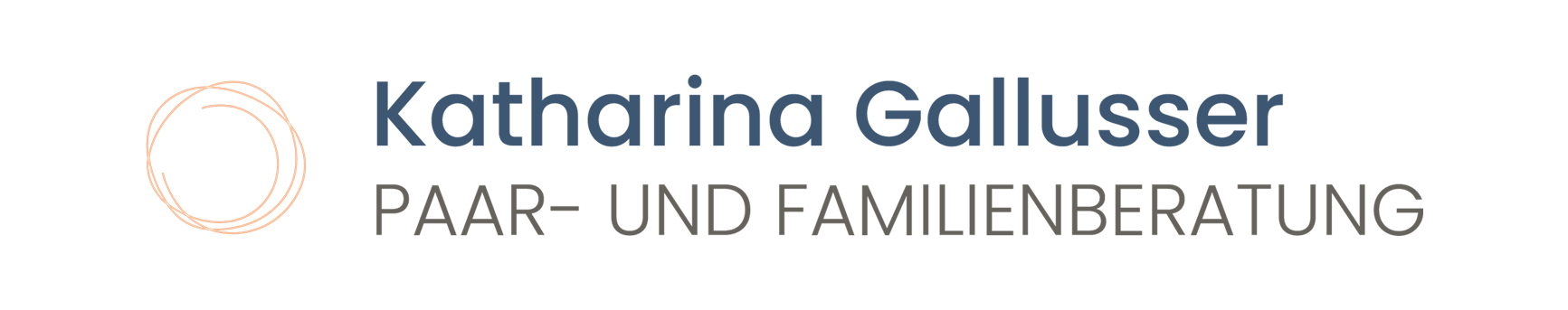 Katharina-Gallusser-Logo mit rundem Symbol und dem Untertitel „Paar- und Familienberatung“ auf weißem Hintergrund