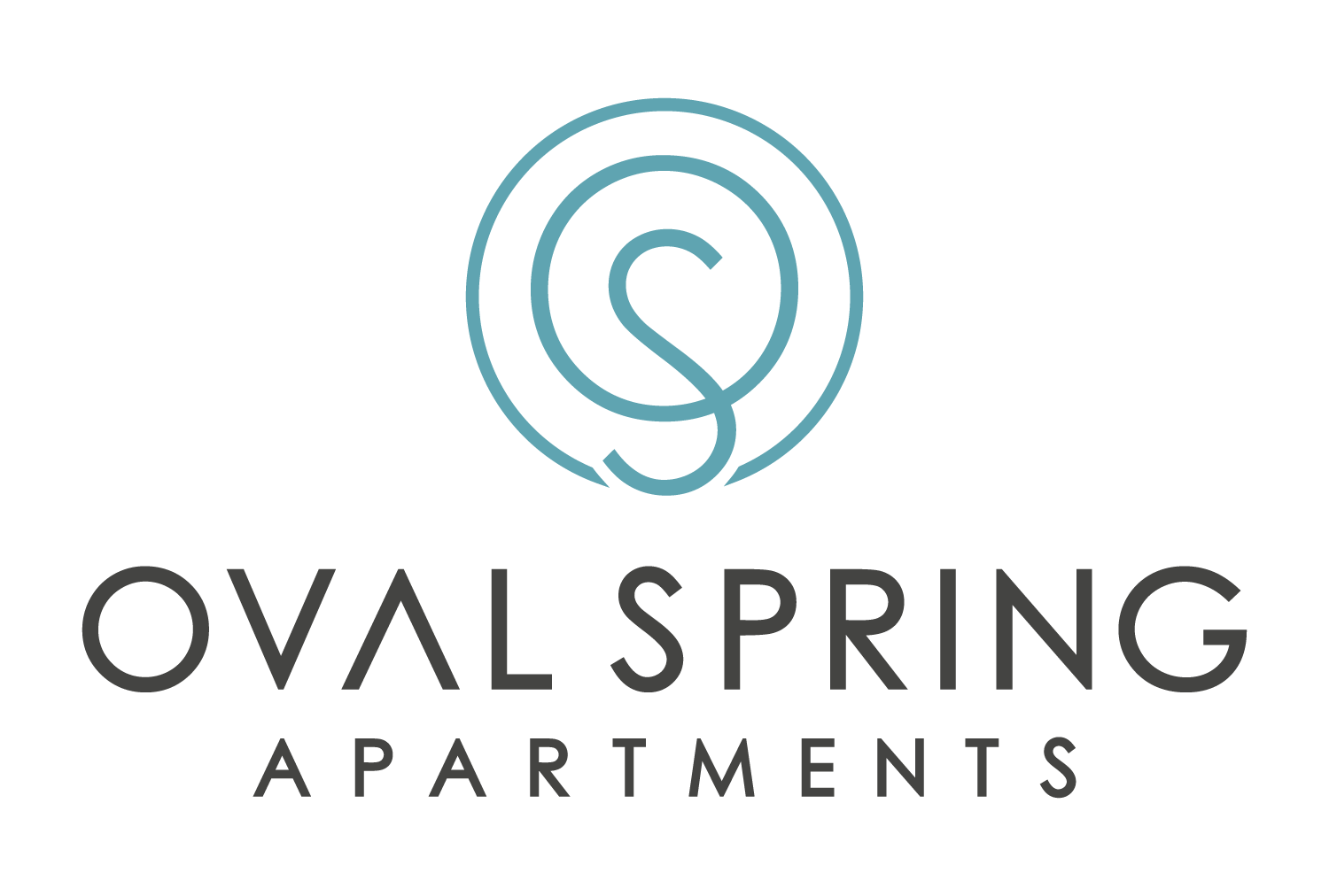 Oval Spring Apartments logo with teal circular spring icon and gray text on white background