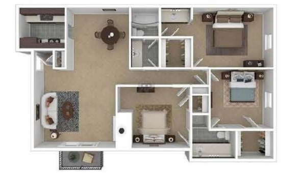 3-bedroom, 2-bath apartment floor plan labeled “The Starflower,” 1,500 sq. ft.