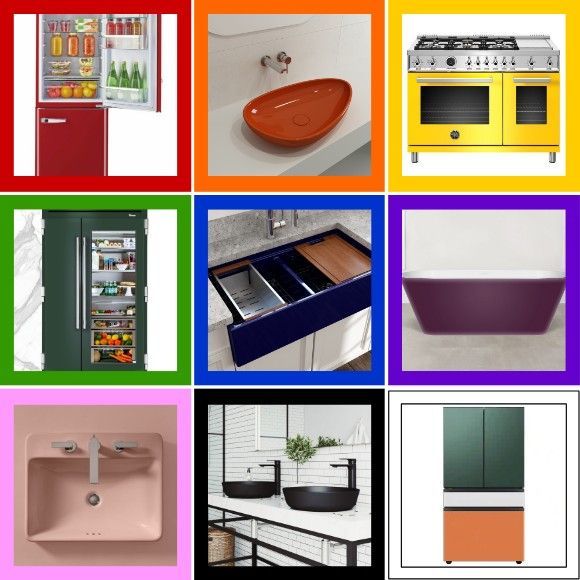 nine options for kitchen and bath fixtures in bold colors