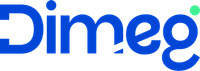 Logotipo da Dimeo em texto azul com um ponto verde acima do 
