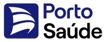 Logotipo da Porto Saúde em azul e preto com ícone de vela estilizado