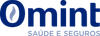 Logo azul da Omint com a frase “Saúde e Seguros” em cinza claro.